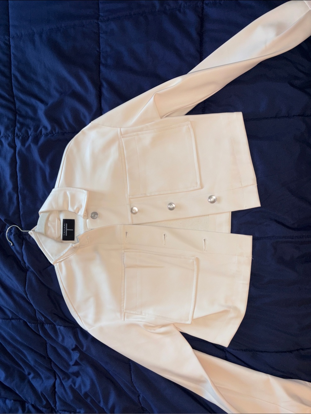 T Tahari Ivory Cropped Button-Front Jacket